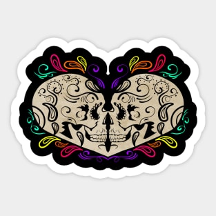 Two Sugar Skulls Forming Heart Day Of The Dead Sticker